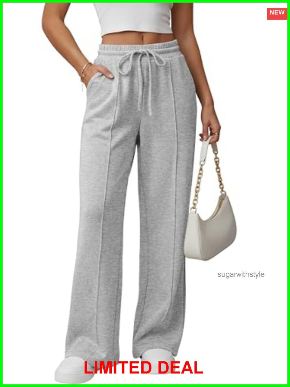 Wide Leg Sweatpants Drawstring High Waist Pockets Athleisure Lounge